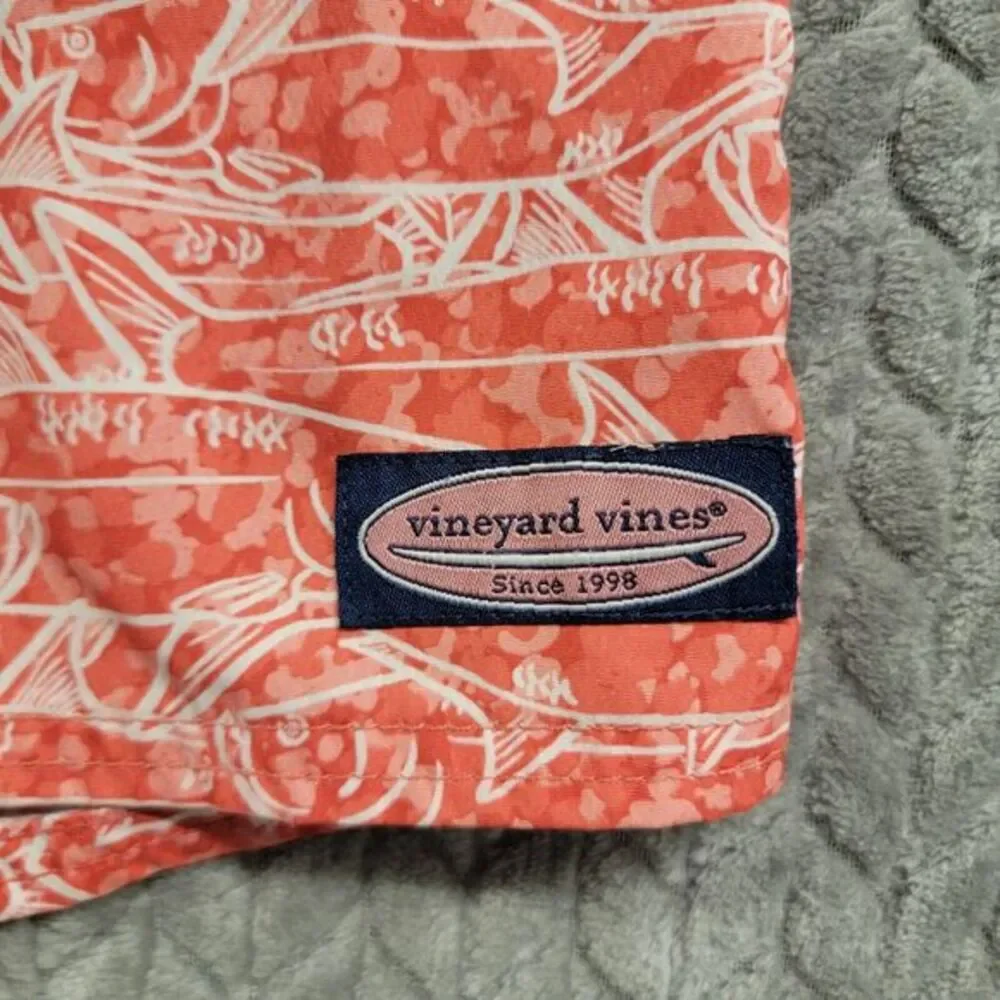 Vineyard‎ Vines Men's Swim Board Shorts Sz 30 Coral Pink Fish Surfing
